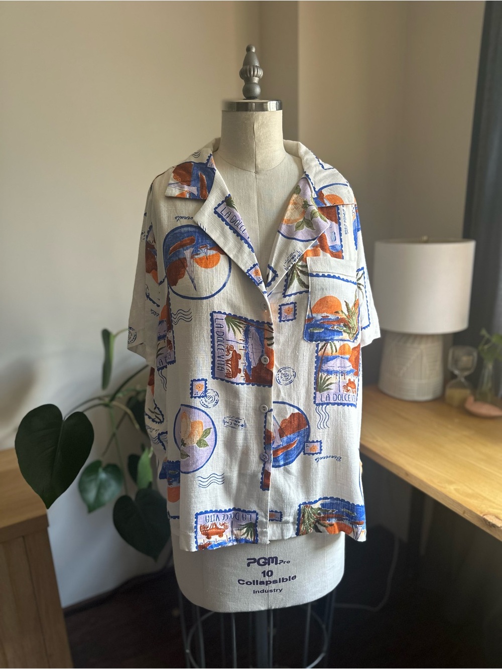 Paper Heart Oversized Vintage-Inspired Tropical Print Button-Up Shirt